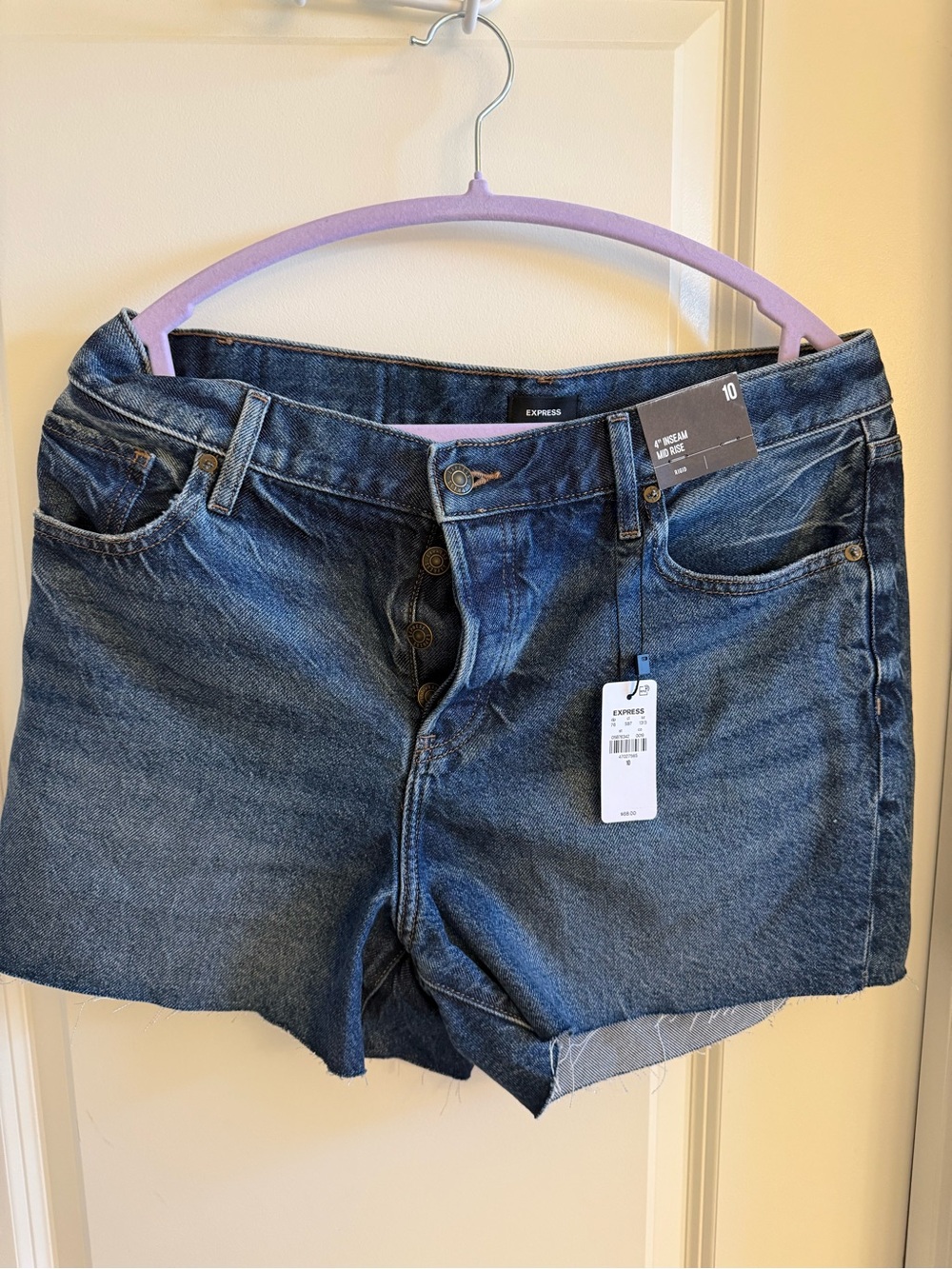 New with tags Express Denim High-Rise Button-Fly Shorts in Blue